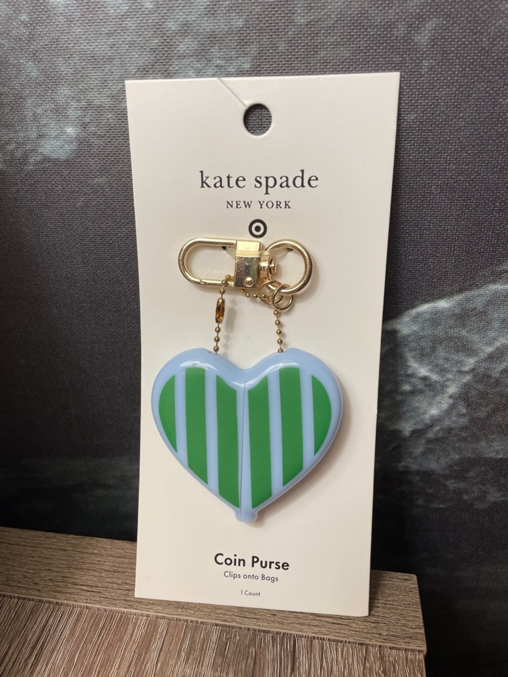 kate spade New York x Target Striped Heart Coin Purse in Green & Light Blue NWT